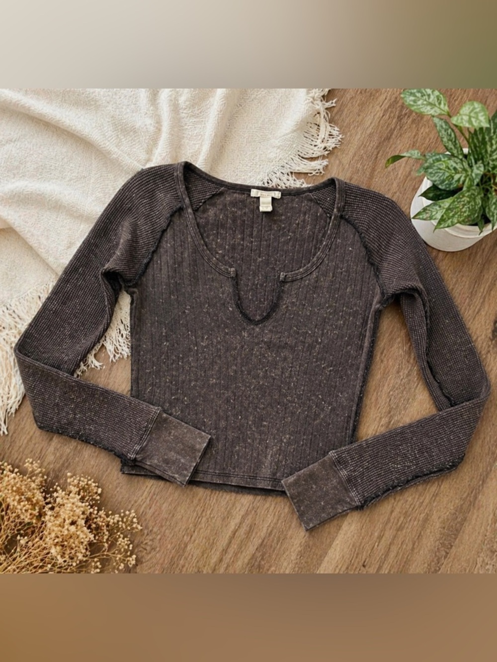 Full Tilt Charcoal 100% Cotton Long Sleeve Women’s Top, Size S EUC